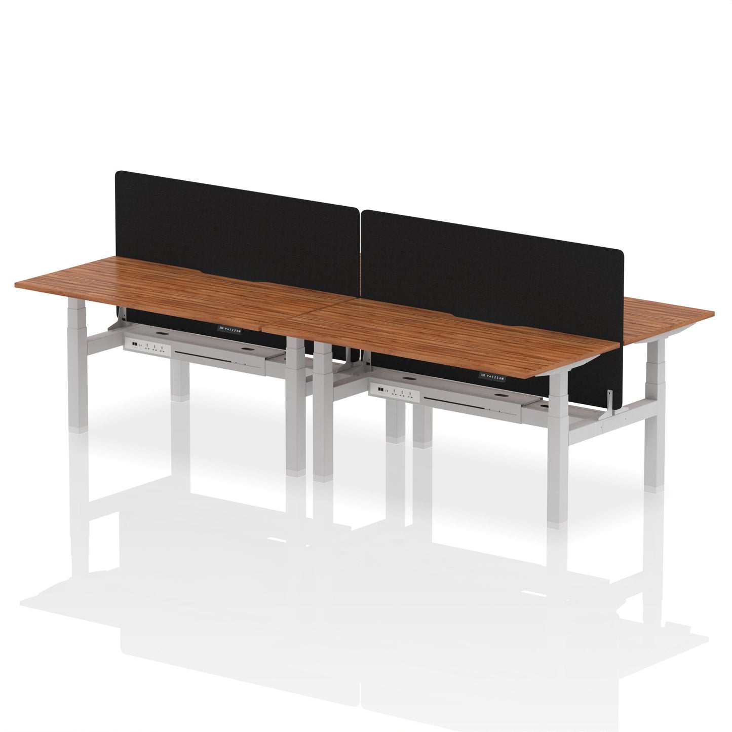 Air Back-to-Back Scalloped Edge Height Adjustable Bench Desk - 4 Person with Black Straight Screen - Ergometric