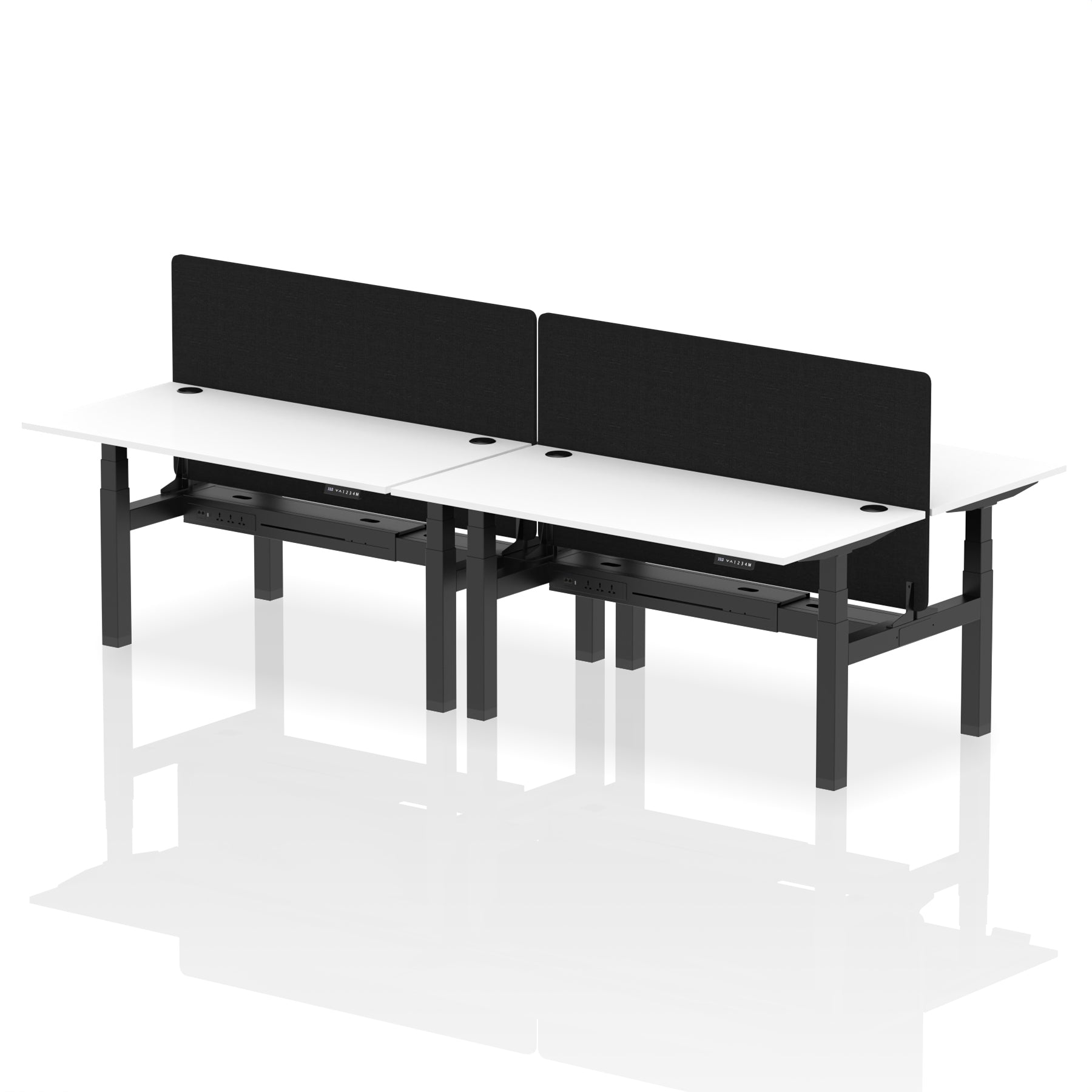 Air Back-to-Back Height Adjustable Bench Desk - 4 Person with Black Straight Screen - Ergometric