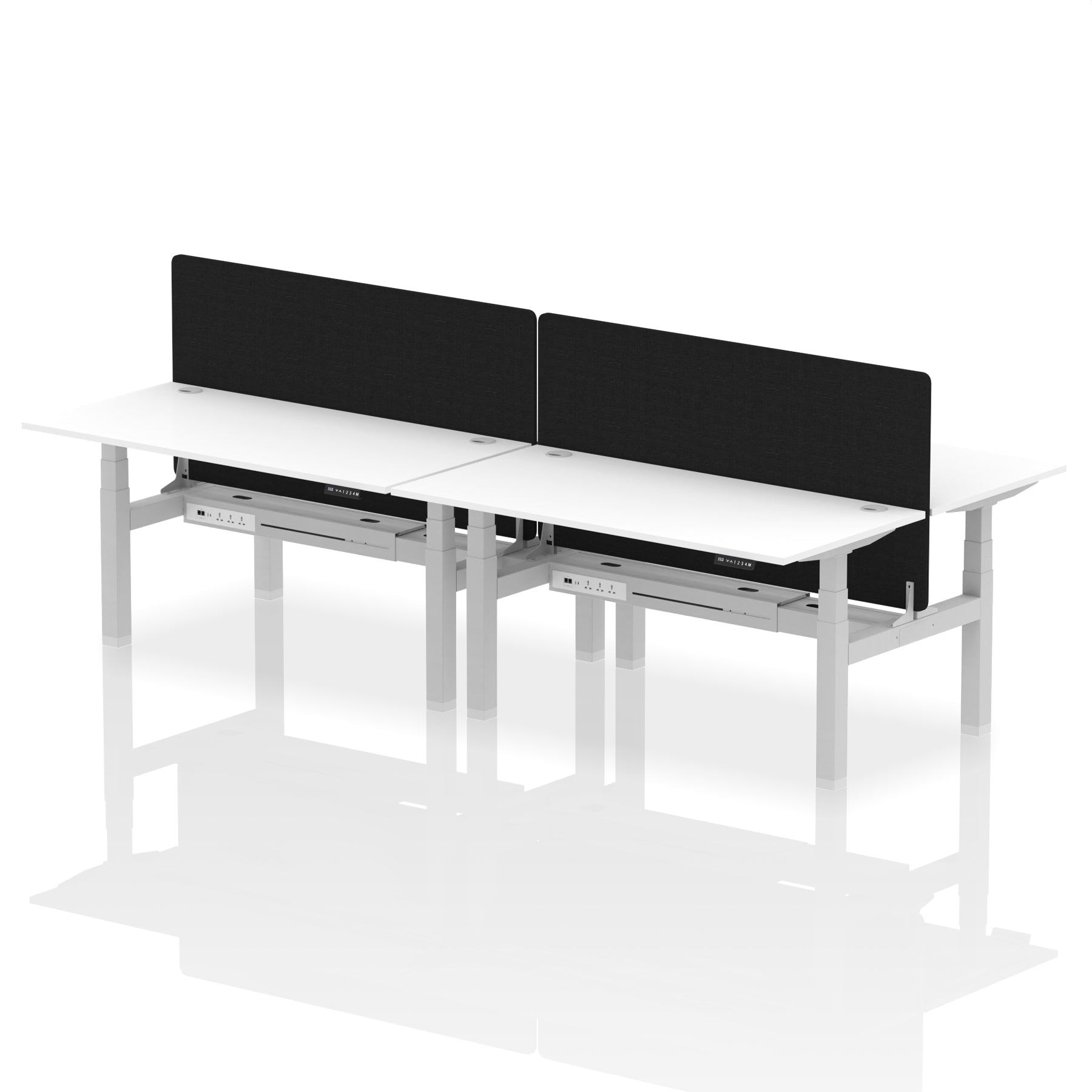 Air Back-to-Back Height Adjustable Bench Desk - 4 Person with Black Straight Screen - Ergometric