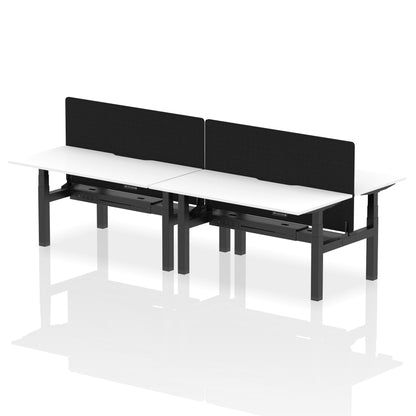 Air Back-to-Back Scalloped Edge Height Adjustable Bench Desk - 4 Person with Black Straight Screen - Ergometric