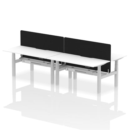 Air Back-to-Back Scalloped Edge Height Adjustable Bench Desk - 4 Person with Black Straight Screen - Ergometric