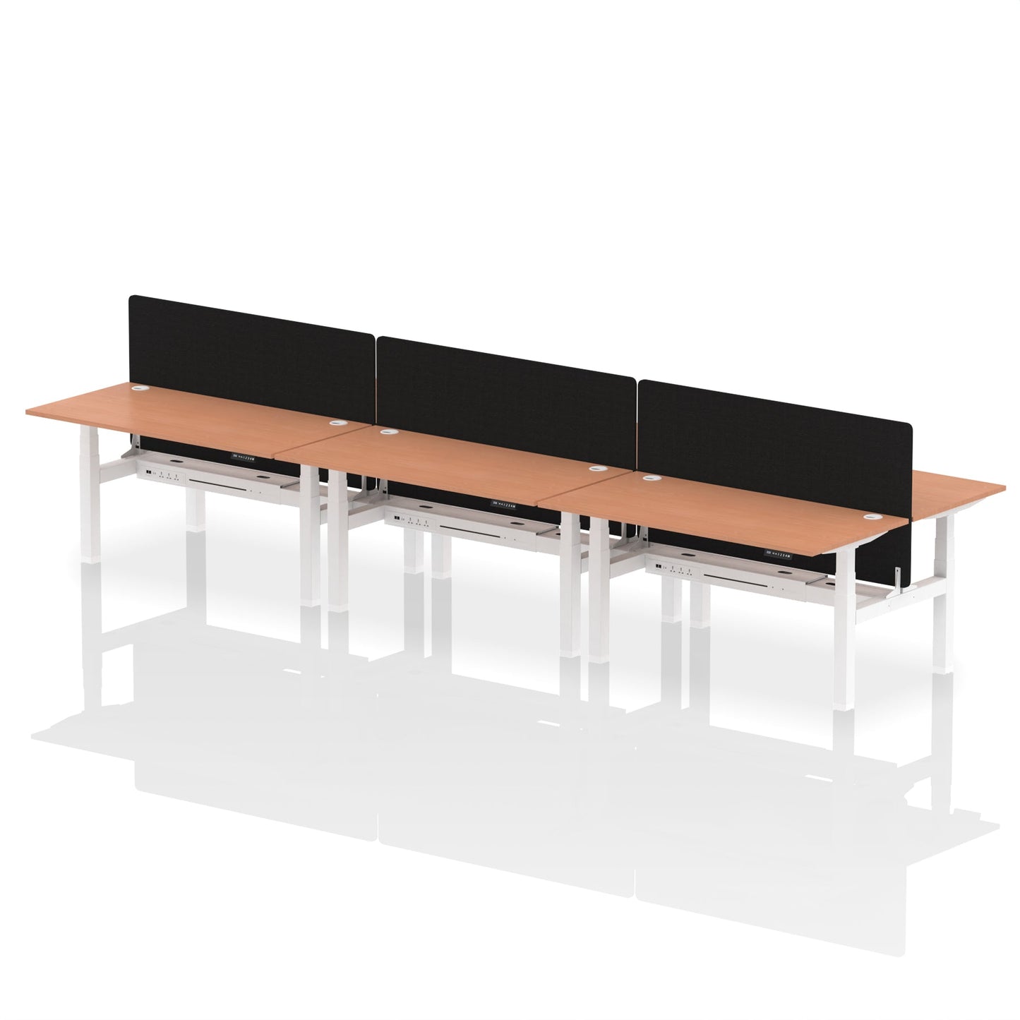 Air Back-to-Back Height Adjustable Bench Desk - 6 Person with Black Straight Screen - Ergometric