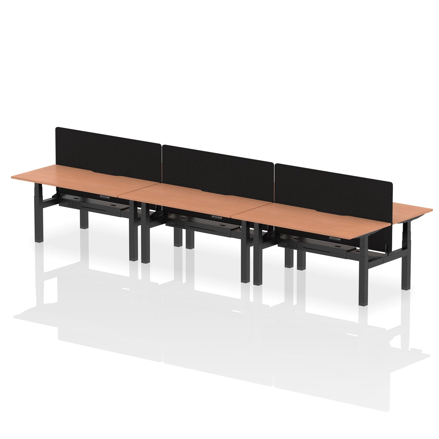 Air Back-to-Back Scalloped Edge Height Adjustable Bench Desk - 6 Person with Black Straight Screen - Ergometric
