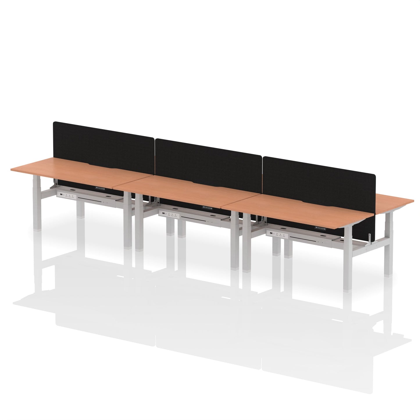 Air Back-to-Back Scalloped Edge Height Adjustable Bench Desk - 6 Person with Black Straight Screen - Ergometric