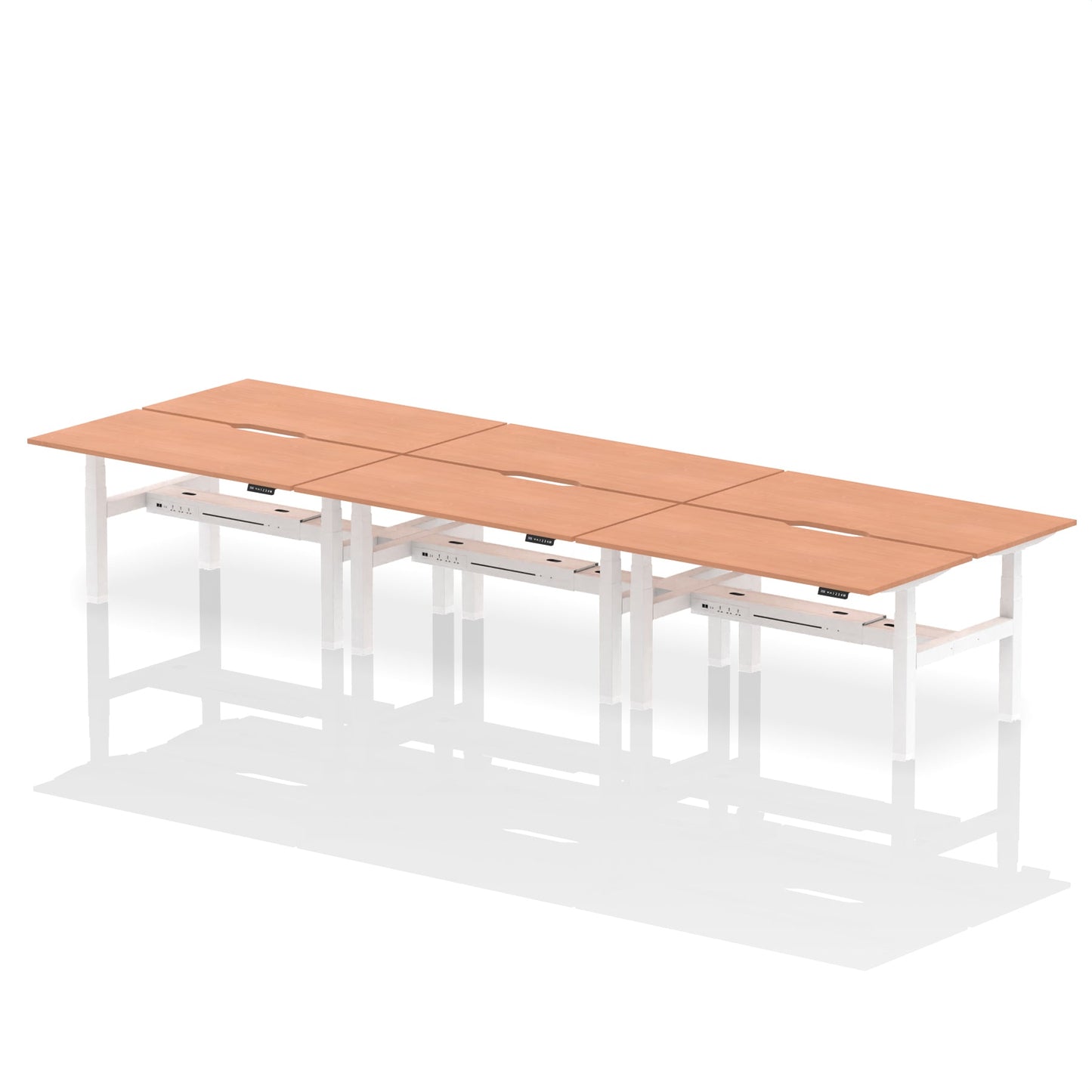 Air Back-to-Back Scalloped Edge Height Adjustable Bench Desk - 6 Person - Ergometric