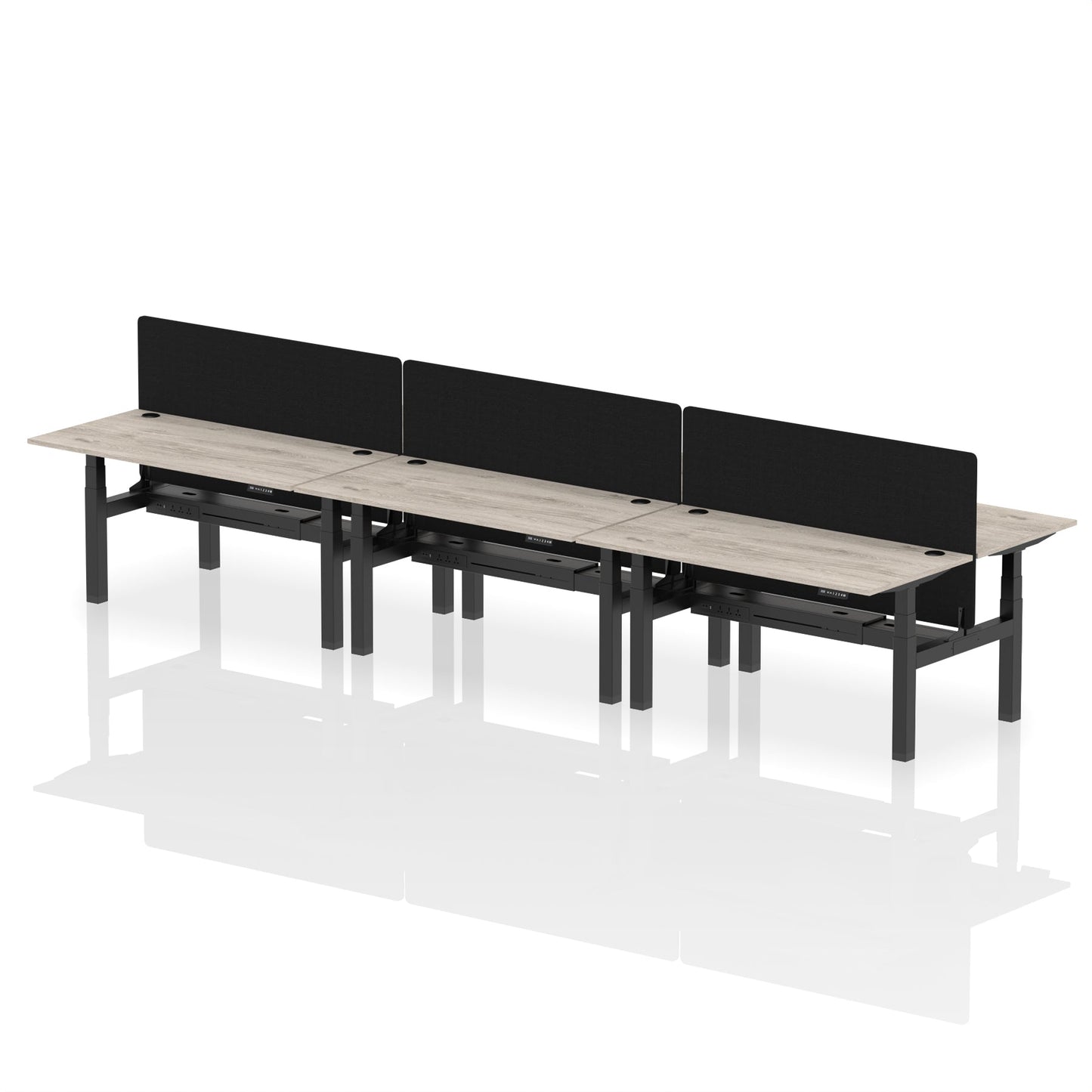 Air Back-to-Back Height Adjustable Bench Desk - 6 Person with Black Straight Screen - Ergometric