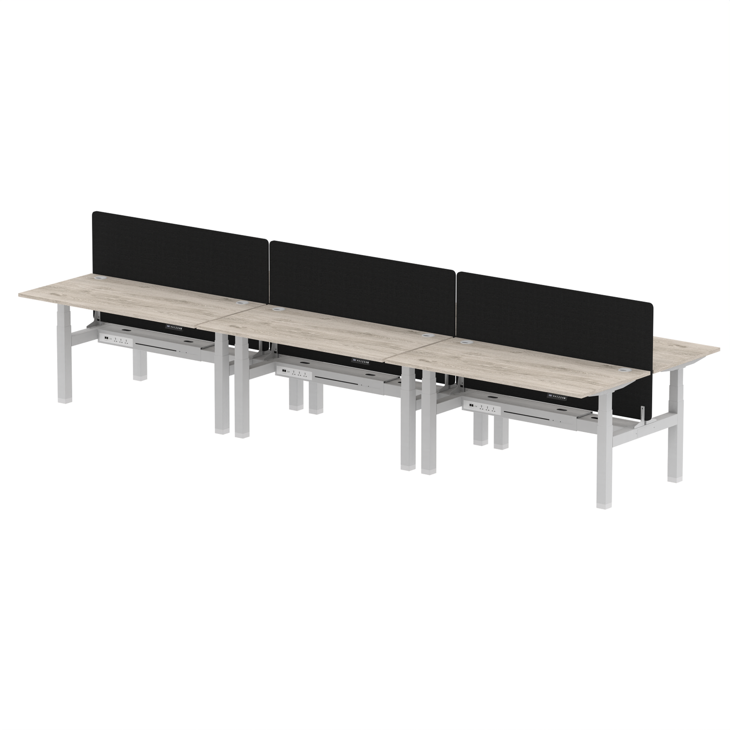 Air Back-to-Back Height Adjustable Bench Desk - 6 Person with Black Straight Screen - Ergometric