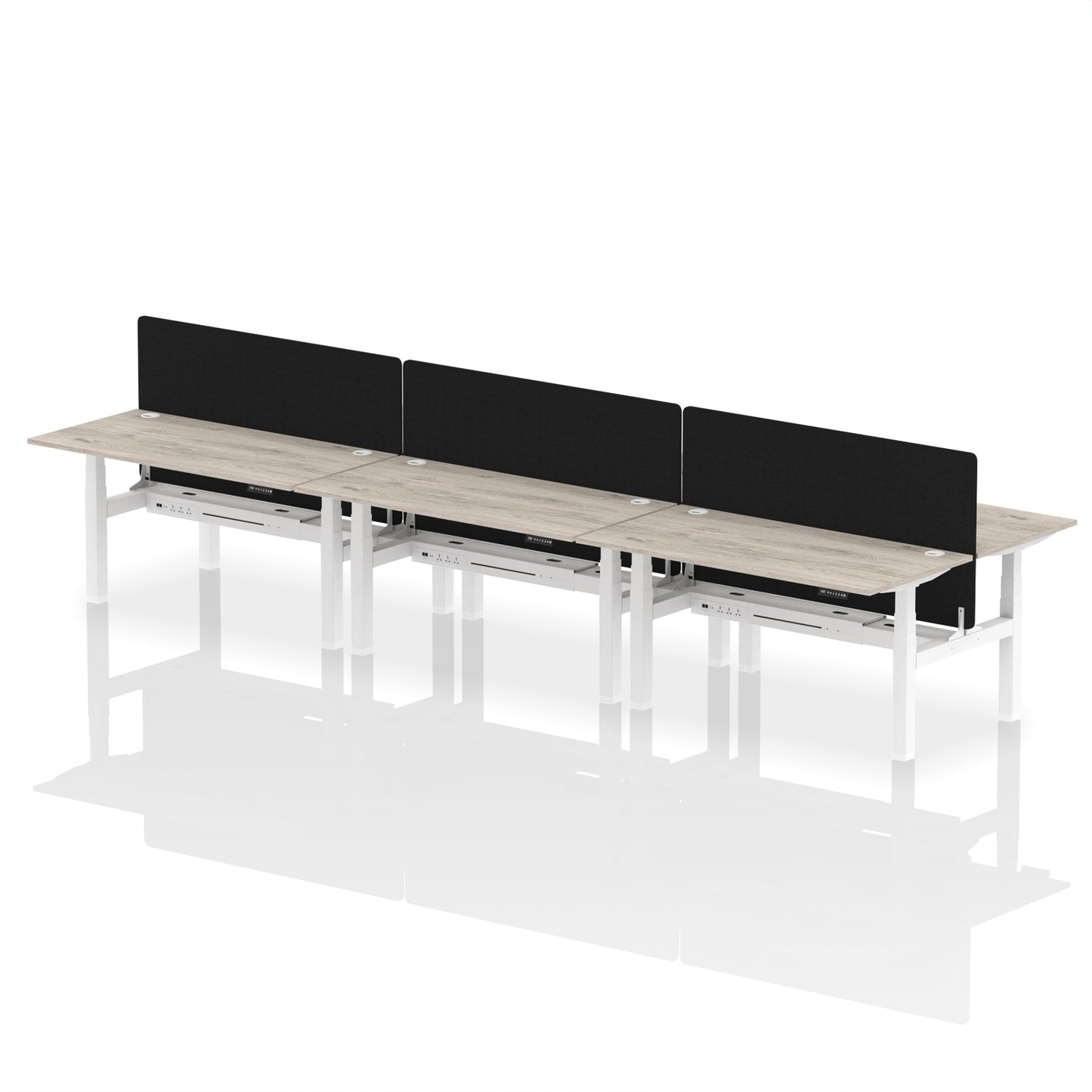 Air Back-to-Back Height Adjustable Bench Desk - 6 Person with Black Straight Screen - Ergometric