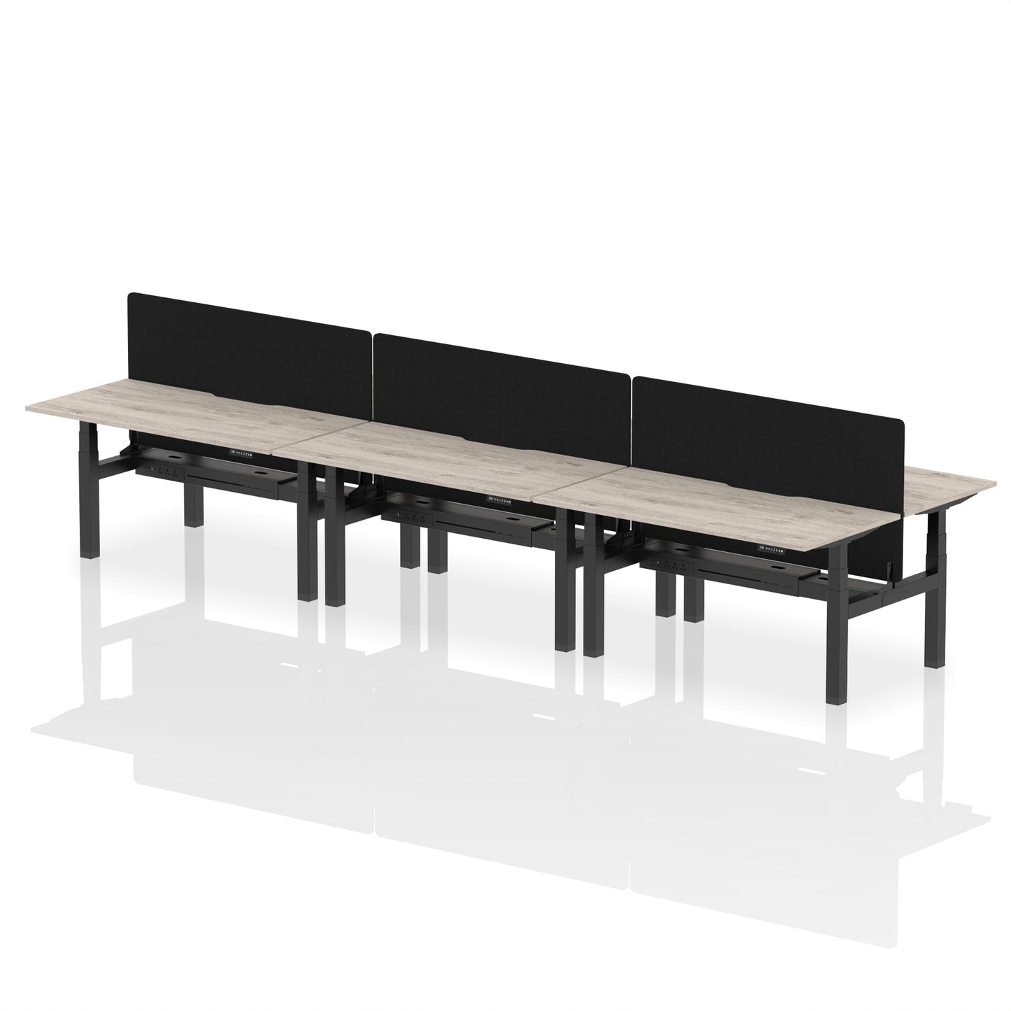 Air Back-to-Back Scalloped Edge Height Adjustable Bench Desk - 6 Person with Black Straight Screen - Ergometric