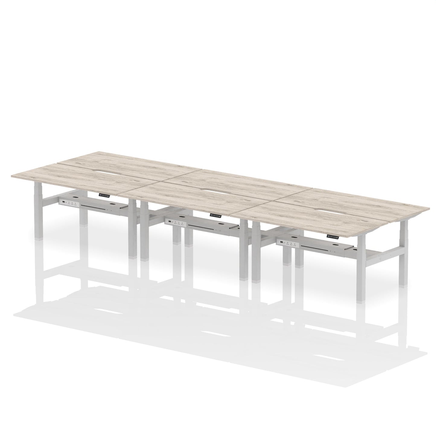 Air Back-to-Back Scalloped Edge Height Adjustable Bench Desk - 6 Person - Ergometric