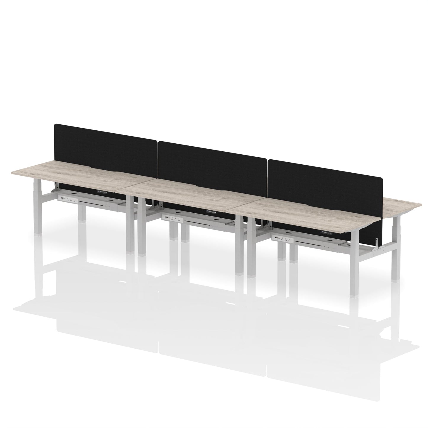 Air Back-to-Back Scalloped Edge Height Adjustable Bench Desk - 6 Person with Black Straight Screen - Ergometric