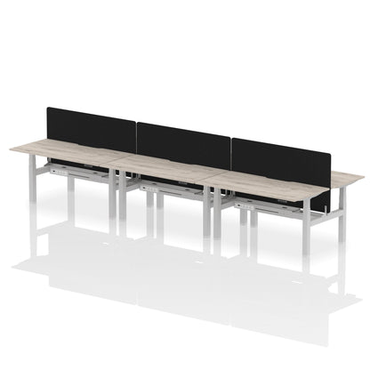 Air Back-to-Back Scalloped Edge Height Adjustable Bench Desk - 6 Person with Black Straight Screen - Ergometric