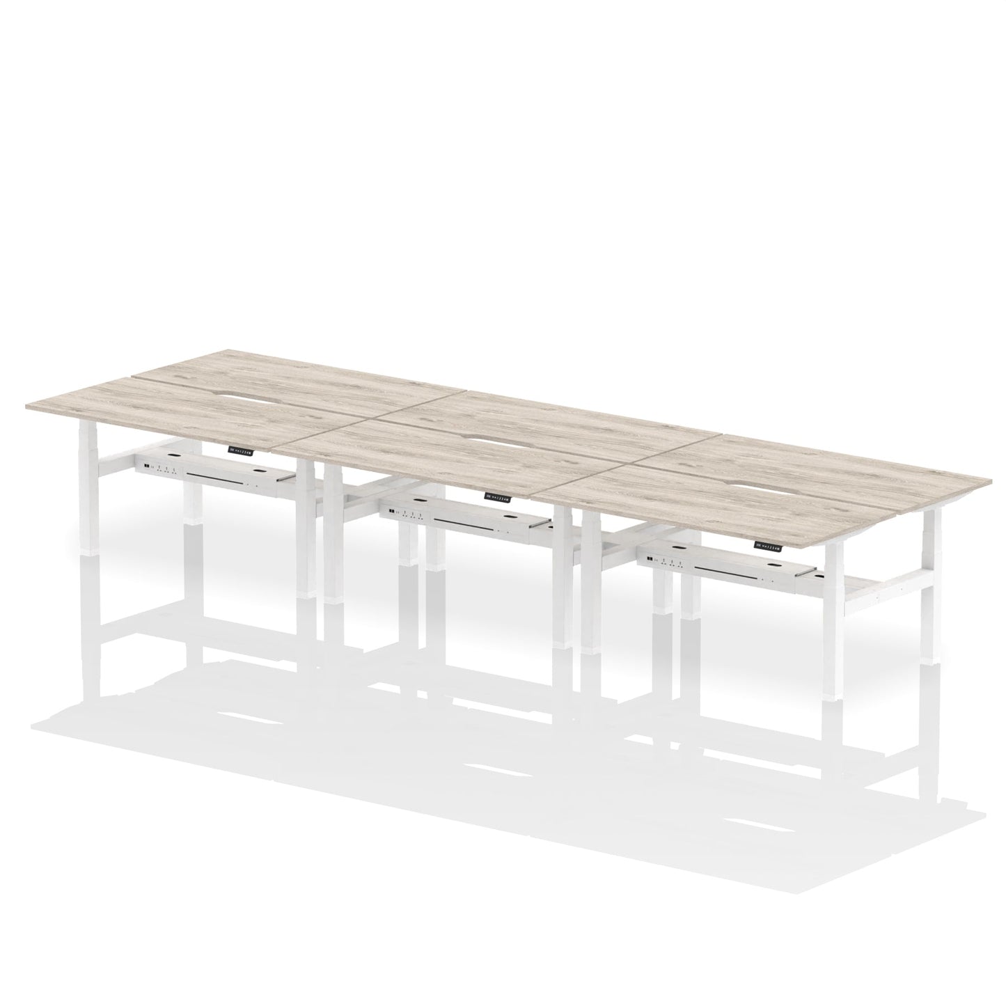 Air Back-to-Back Scalloped Edge Height Adjustable Bench Desk - 6 Person - Ergometric