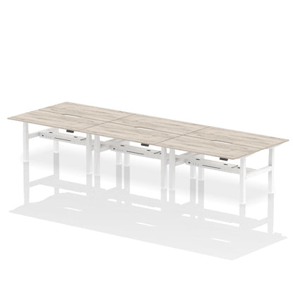 Air Back-to-Back Scalloped Edge Height Adjustable Bench Desk - 6 Person - Ergometric
