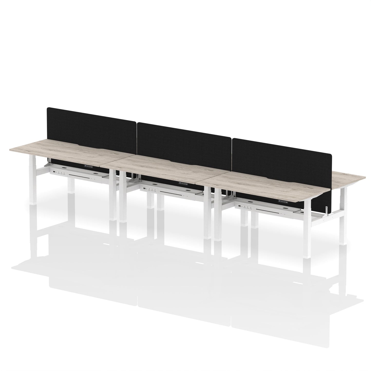 Air Back-to-Back Scalloped Edge Height Adjustable Bench Desk - 6 Person with Black Straight Screen - Ergometric