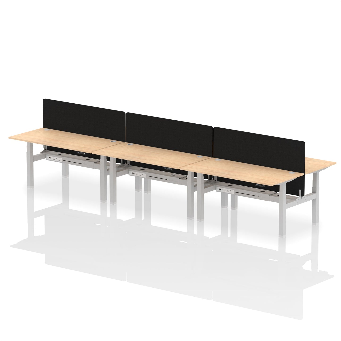 Air Back-to-Back Height Adjustable Bench Desk - 6 Person with Black Straight Screen - Ergometric