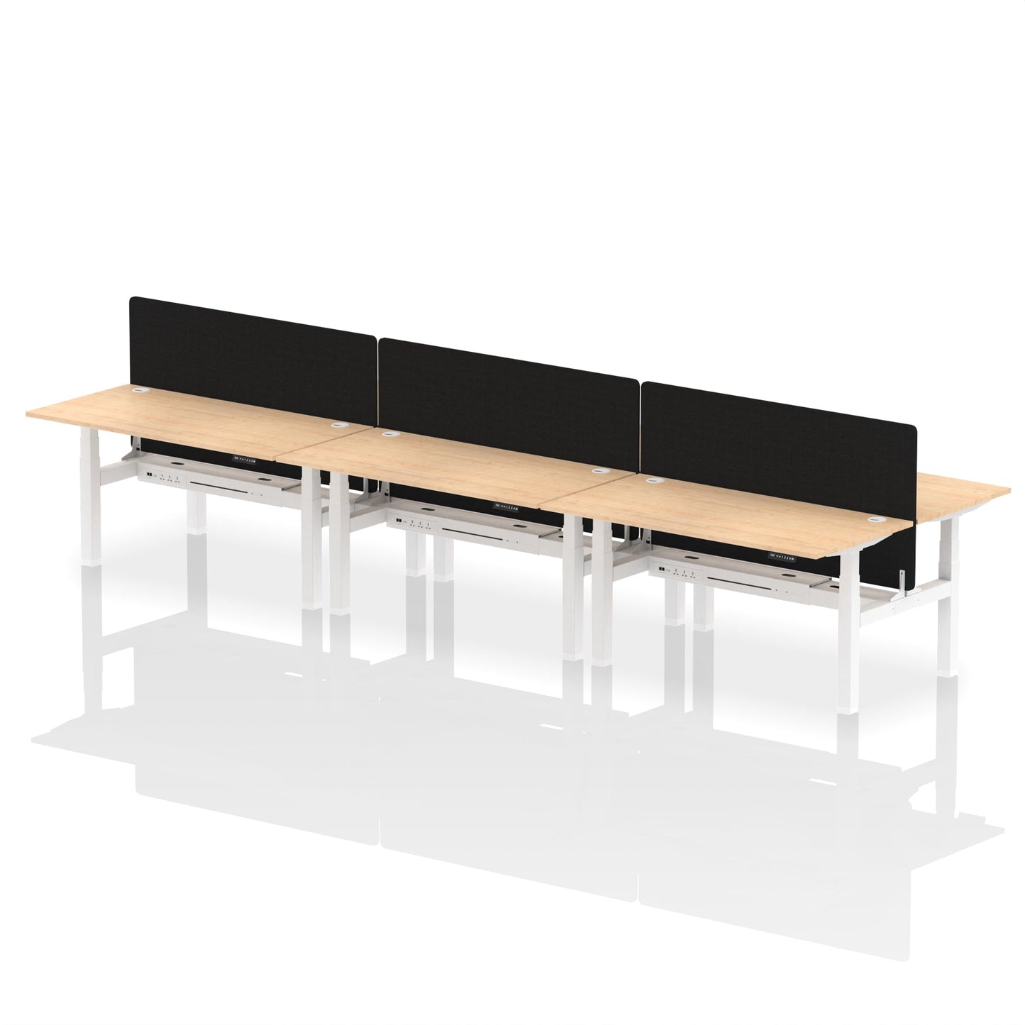 Air Back-to-Back Height Adjustable Bench Desk - 6 Person with Black Straight Screen - Ergometric