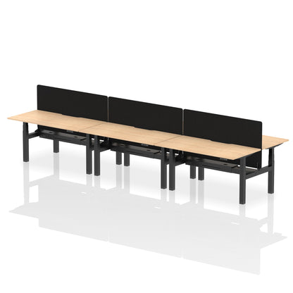 Air Back-to-Back Scalloped Edge Height Adjustable Bench Desk - 6 Person with Black Straight Screen - Ergometric