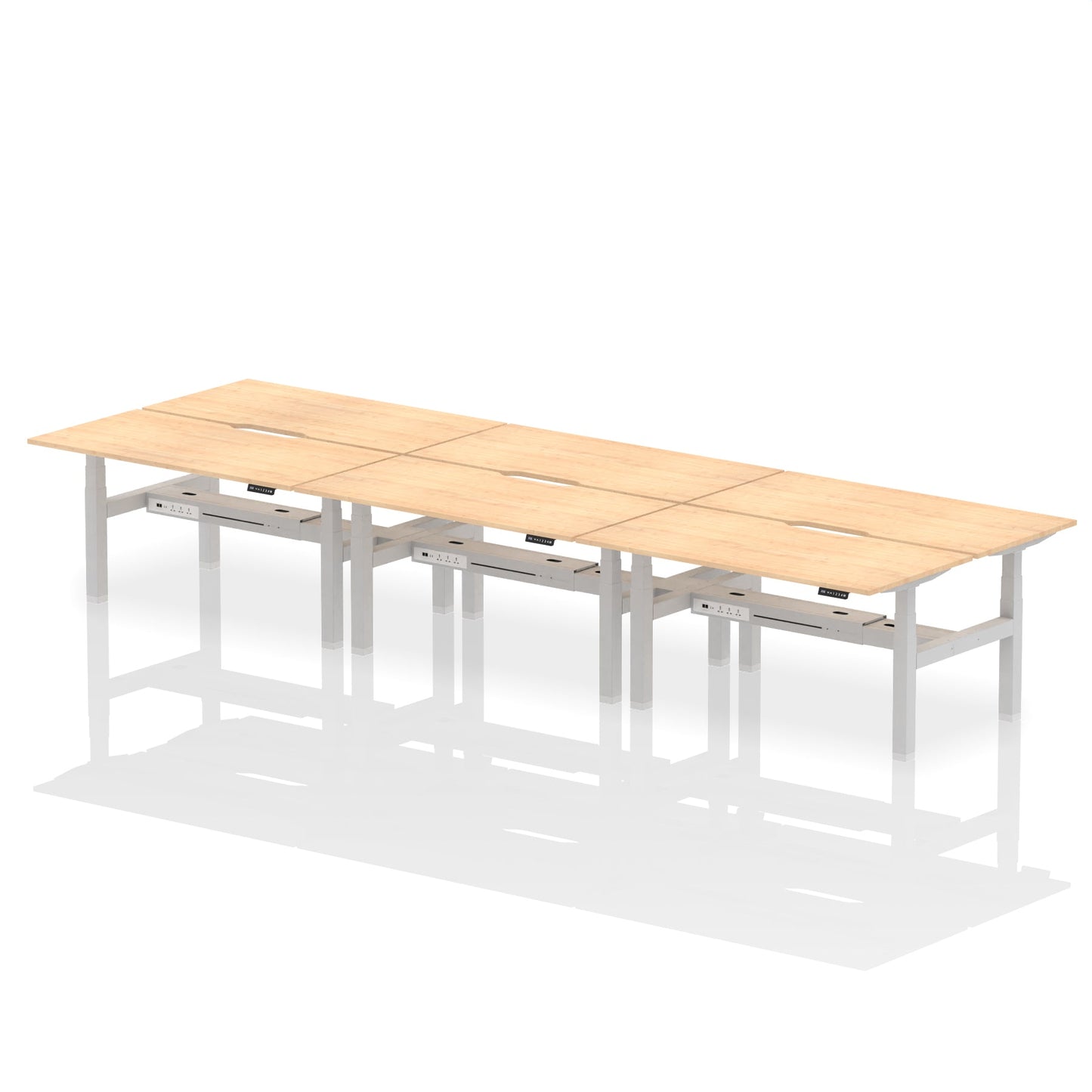 Air Back-to-Back Scalloped Edge Height Adjustable Bench Desk - 6 Person - Ergometric
