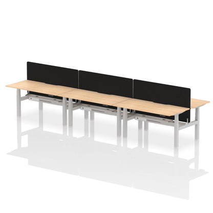 Air Back-to-Back Scalloped Edge Height Adjustable Bench Desk - 6 Person with Black Straight Screen - Ergometric