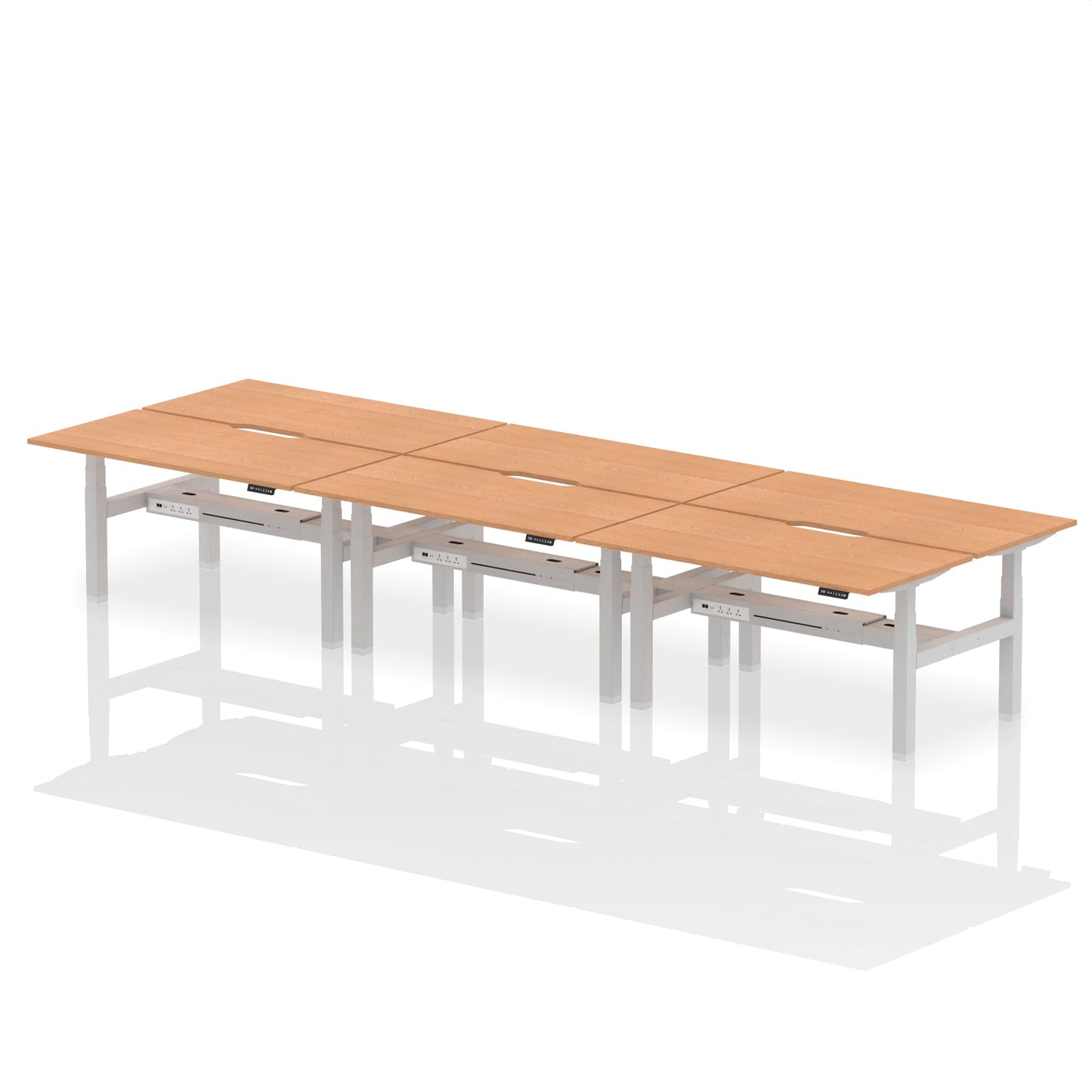 Air Back-to-Back Scalloped Edge Height Adjustable Bench Desk - 6 Person - Ergometric