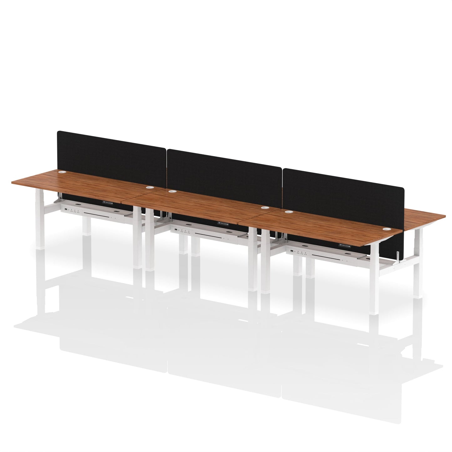 Air Back-to-Back Height Adjustable Bench Desk - 6 Person with Black Straight Screen - Ergometric