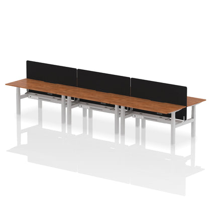 Air Back-to-Back Scalloped Edge Height Adjustable Bench Desk - 6 Person with Black Straight Screen - Ergometric