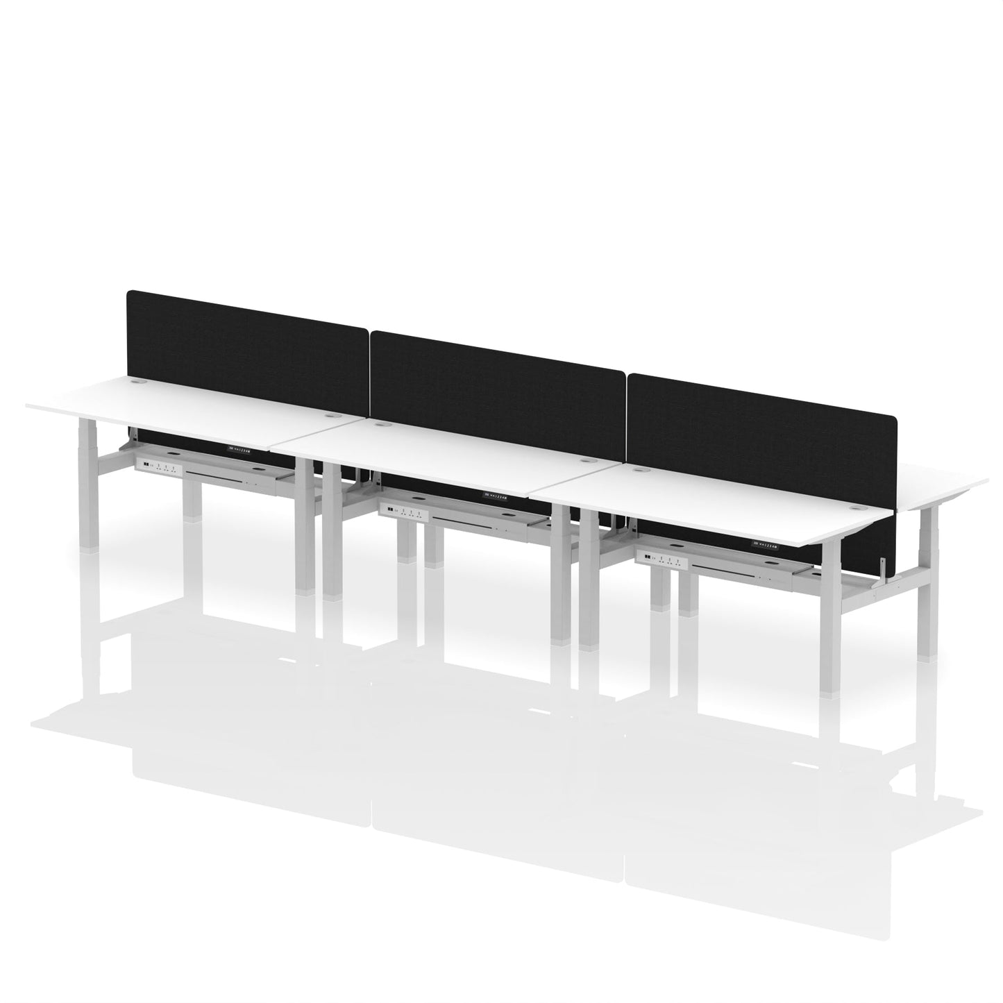 Air Back-to-Back Height Adjustable Bench Desk - 6 Person with Black Straight Screen - Ergometric
