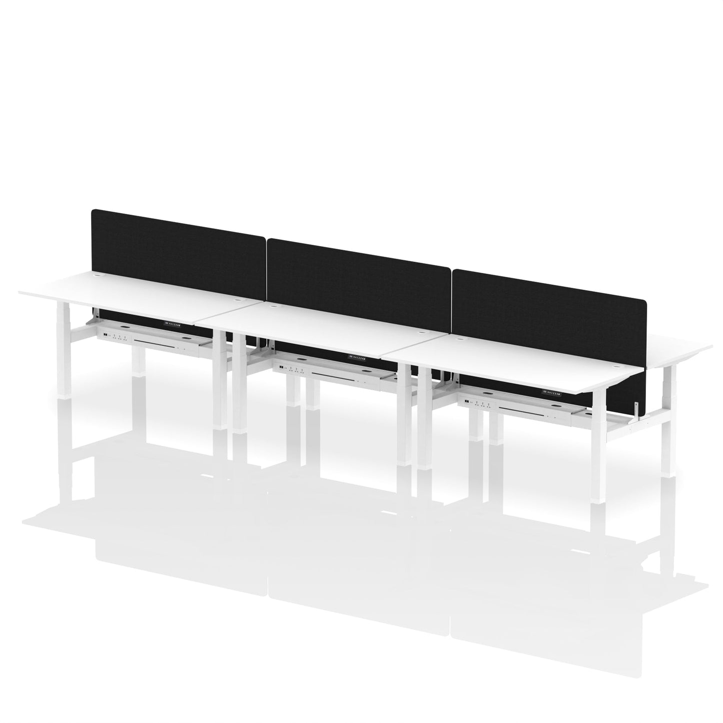 Air Back-to-Back Height Adjustable Bench Desk - 6 Person with Black Straight Screen - Ergometric