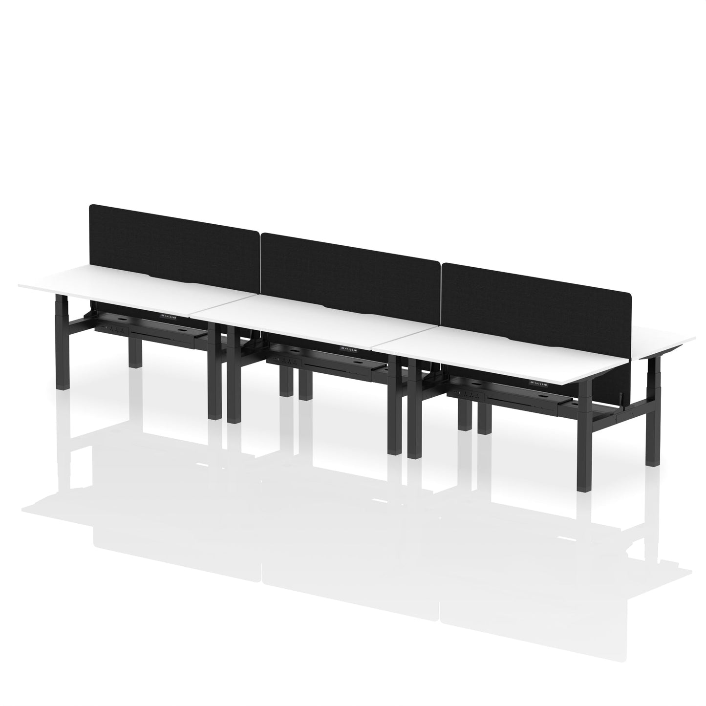 Air Back-to-Back Scalloped Edge Height Adjustable Bench Desk - 6 Person with Black Straight Screen - Ergometric