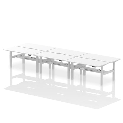 Air Back-to-Back Scalloped Edge Height Adjustable Bench Desk - 6 Person - Ergometric