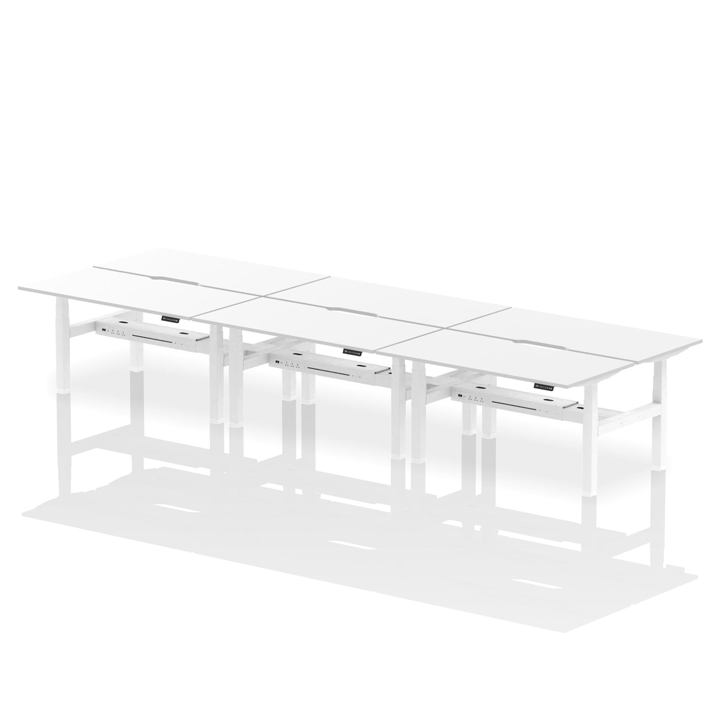 Air Back-to-Back Scalloped Edge Height Adjustable Bench Desk - 6 Person - Ergometric