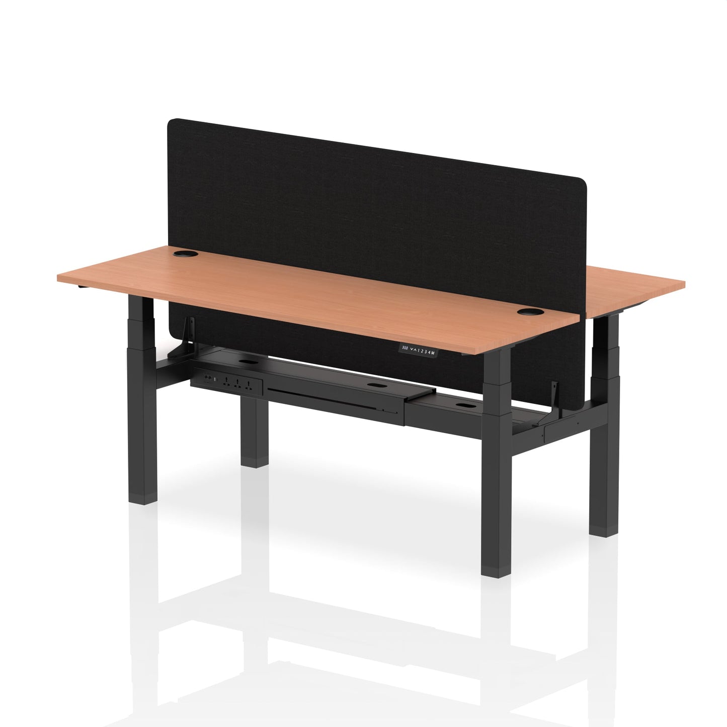 Air Back-to-Back Slimline Height Adjustable Bench Desk - 2 Person with Black Straight Screen - Ergometric