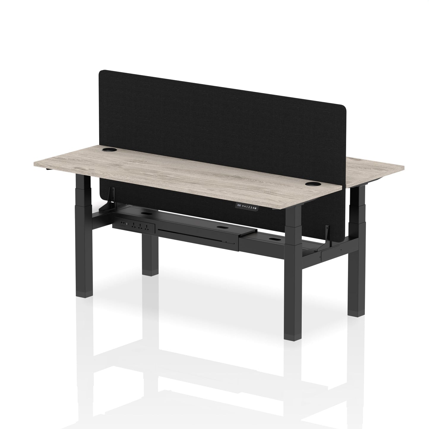 Air Back-to-Back Slimline Height Adjustable Bench Desk - 2 Person with Black Straight Screen - Ergometric