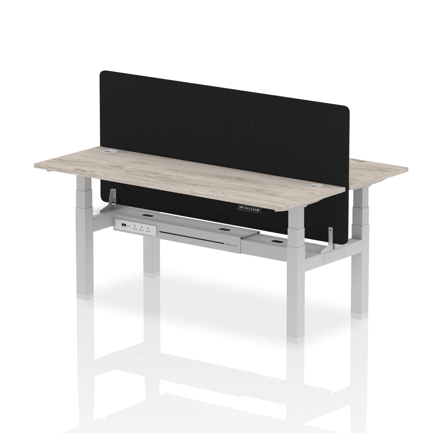 Air Back-to-Back Slimline Height Adjustable Bench Desk - 2 Person with Black Straight Screen - Ergometric