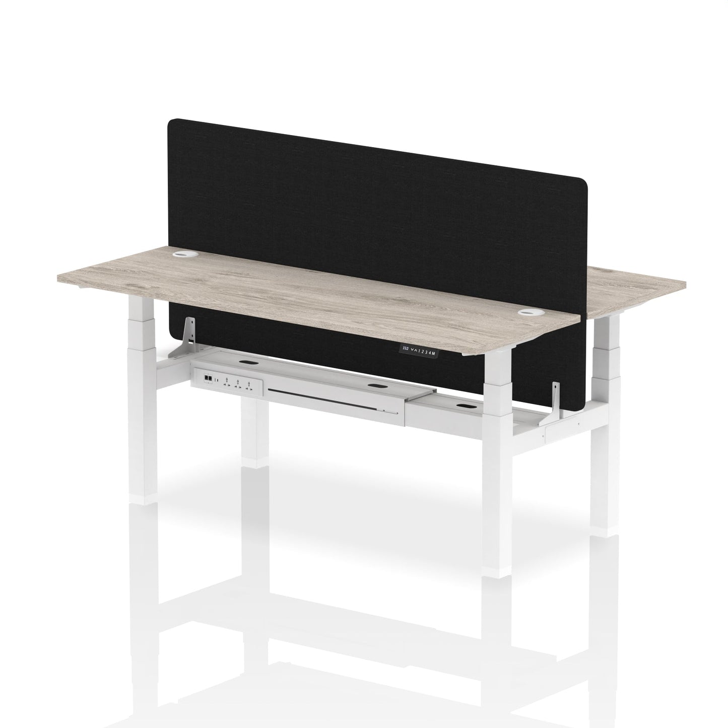 Air Back-to-Back Slimline Height Adjustable Bench Desk - 2 Person with Black Straight Screen - Ergometric