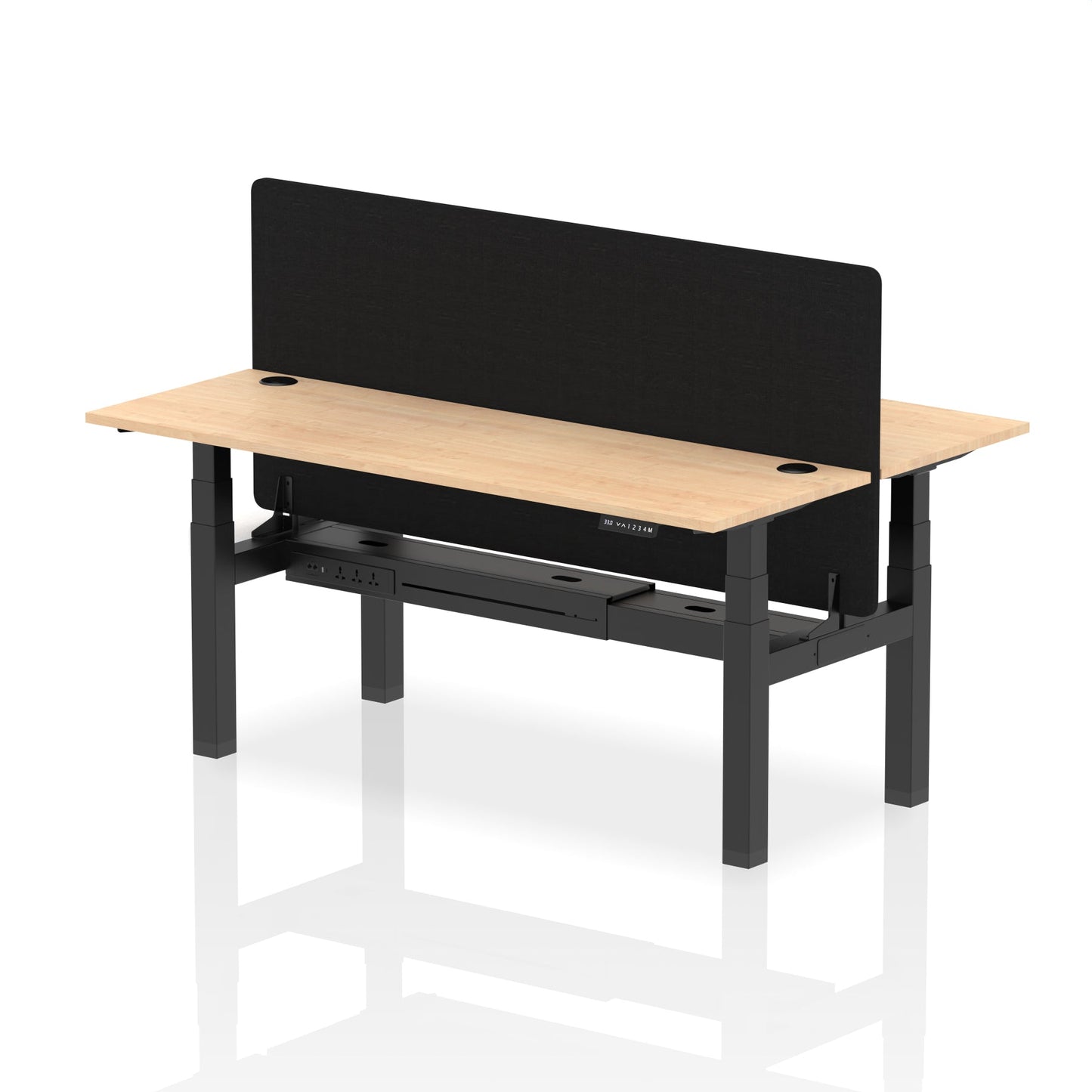 Air Back-to-Back Slimline Height Adjustable Bench Desk - 2 Person with Black Straight Screen - Ergometric