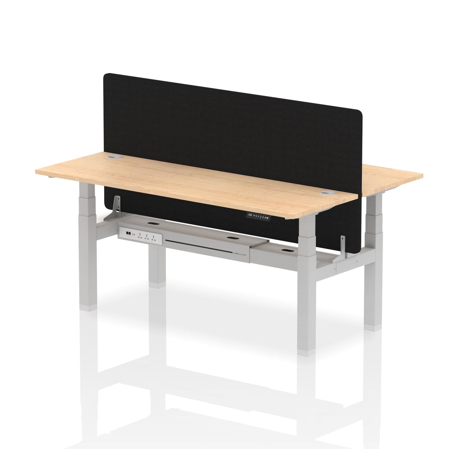 Air Back-to-Back Slimline Height Adjustable Bench Desk - 2 Person with Black Straight Screen - Ergometric