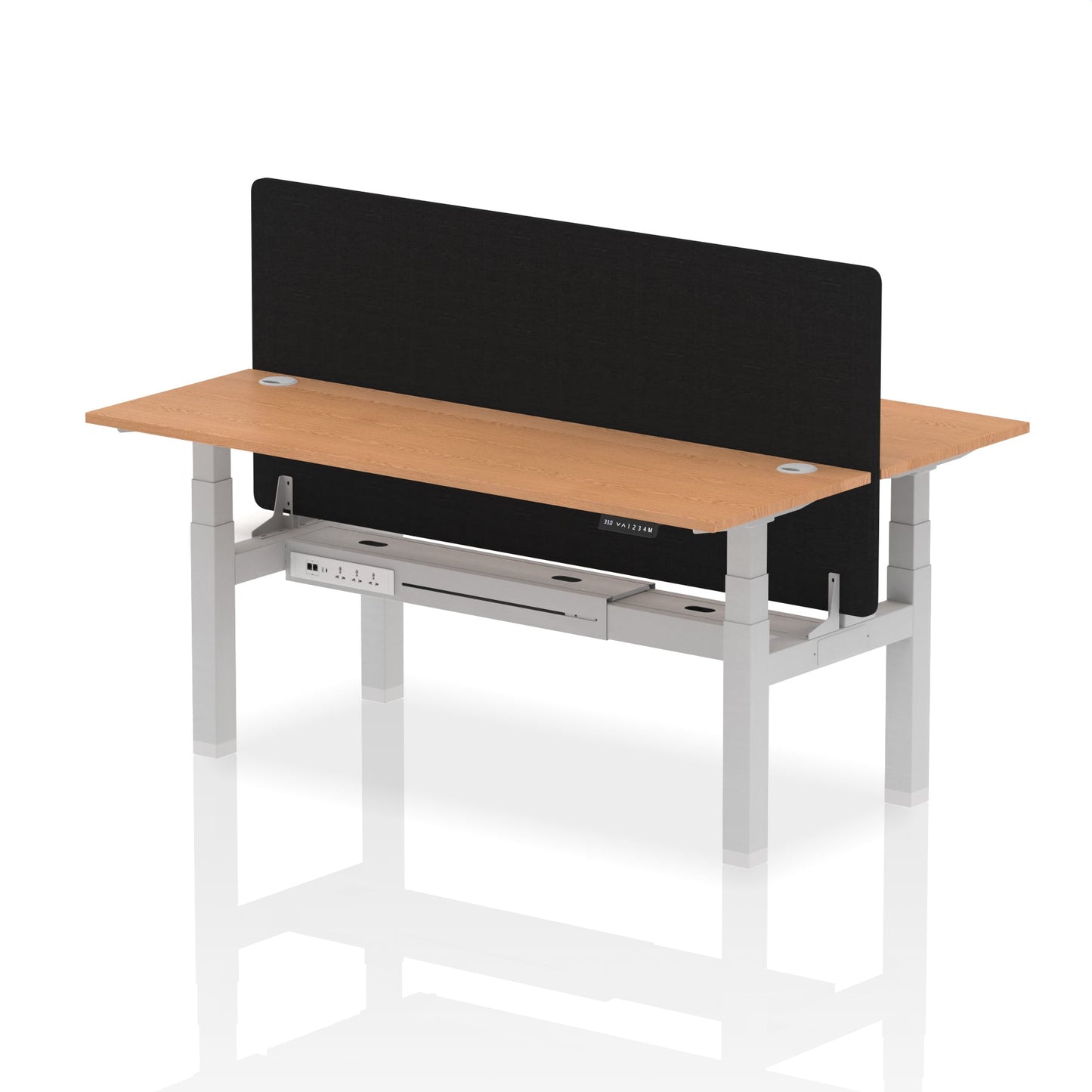 Air Back-to-Back Slimline Height Adjustable Bench Desk - 2 Person with Black Straight Screen - Ergometric