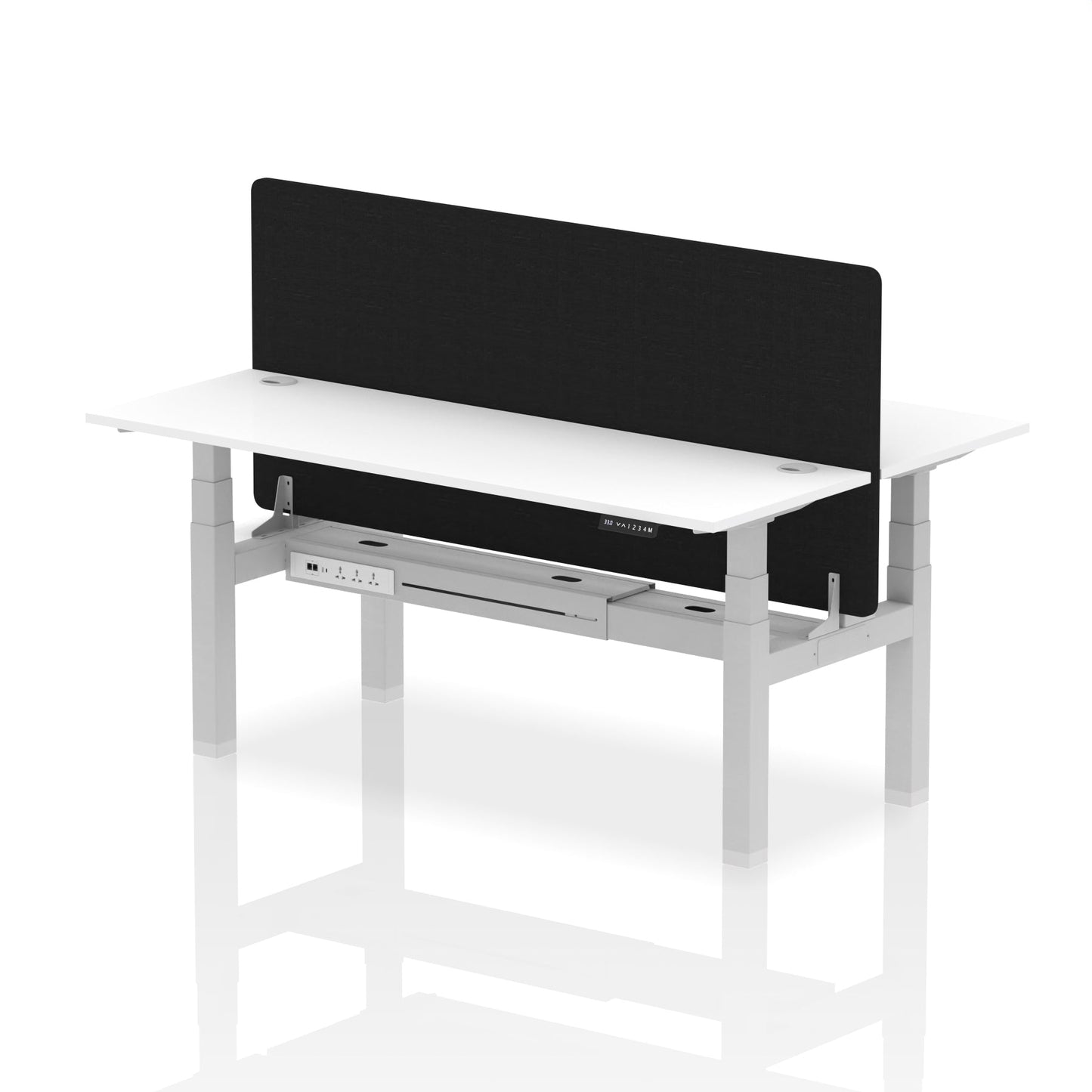 Air Back-to-Back Slimline Height Adjustable Bench Desk - 2 Person with Black Straight Screen - Ergometric