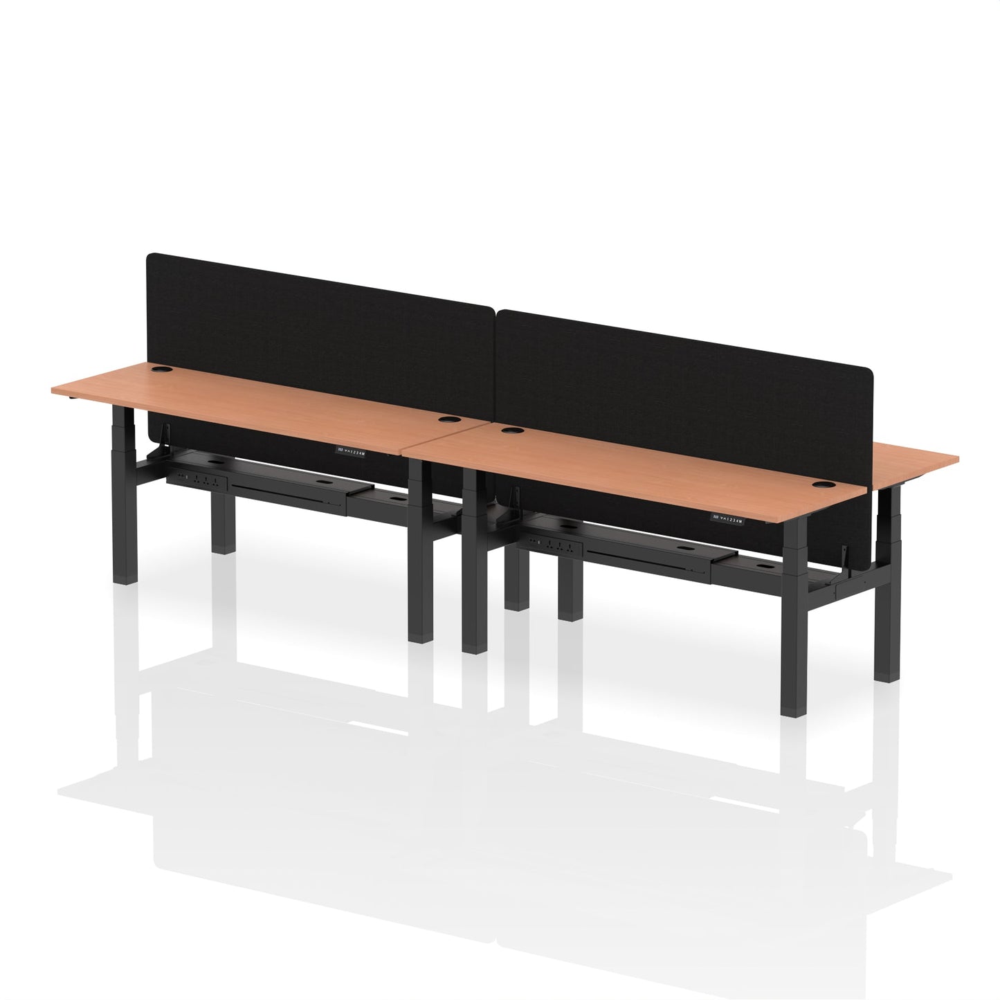 Air Back-to-Back Slimline Height Adjustable Bench Desk - 4 Person with Black Straight Screen - Ergometric
