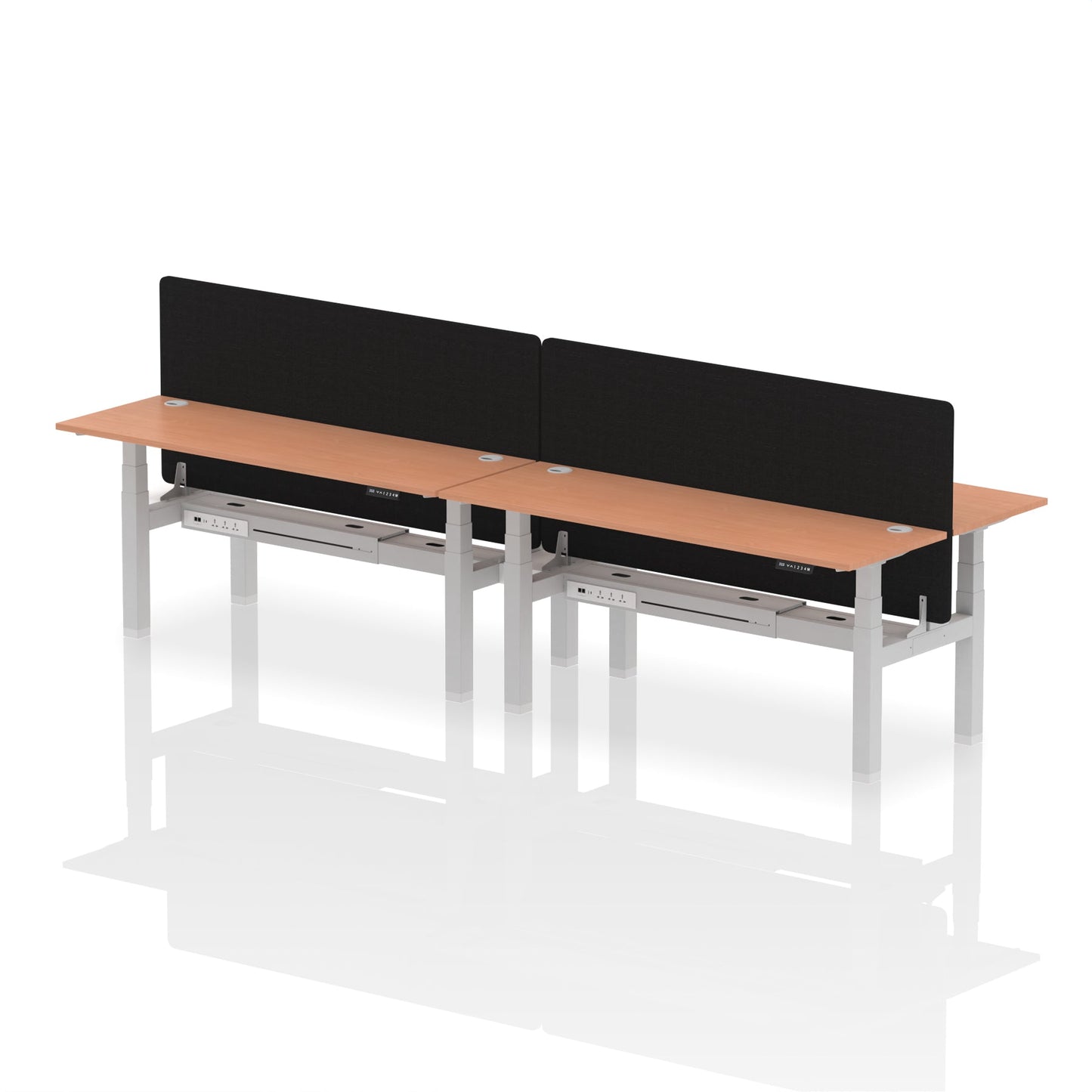 Air Back-to-Back Slimline Height Adjustable Bench Desk - 4 Person with Black Straight Screen - Ergometric