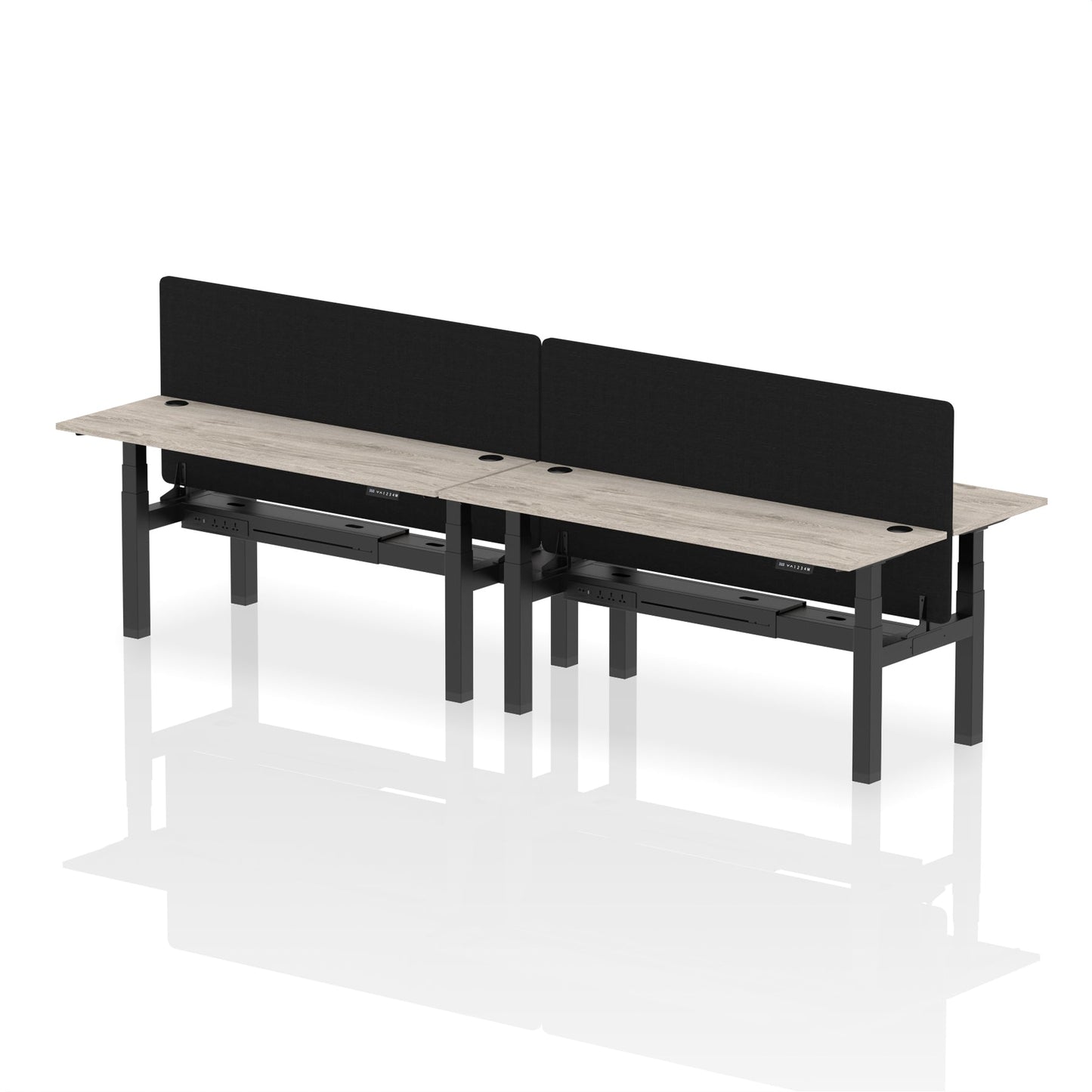 Air Back-to-Back Slimline Height Adjustable Bench Desk - 4 Person with Black Straight Screen - Ergometric