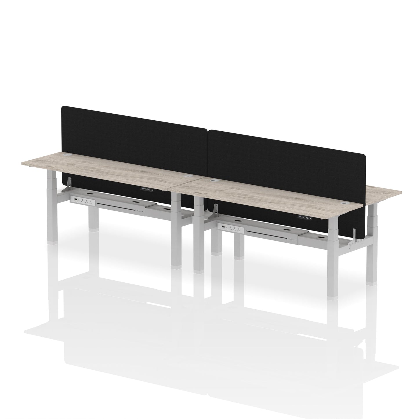 Air Back-to-Back Slimline Height Adjustable Bench Desk - 4 Person with Black Straight Screen - Ergometric