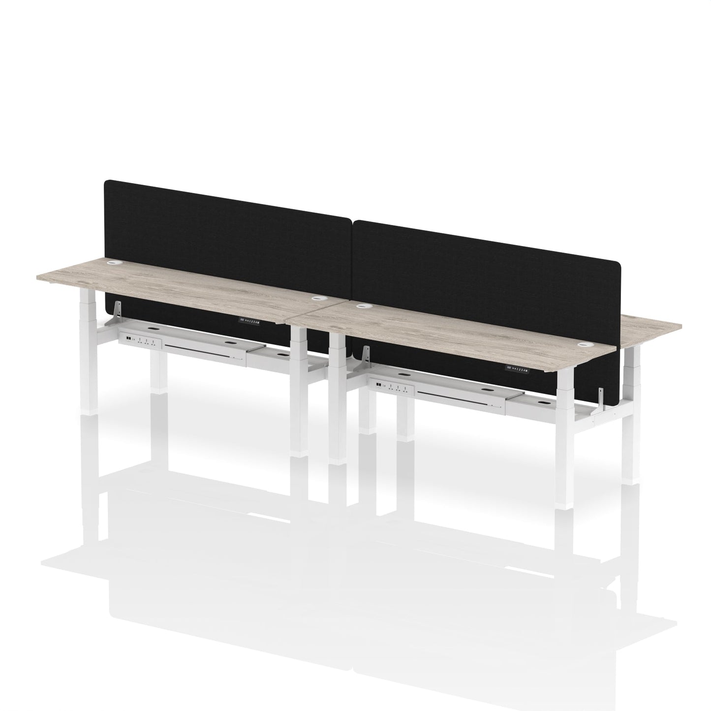 Air Back-to-Back Slimline Height Adjustable Bench Desk - 4 Person with Black Straight Screen - Ergometric