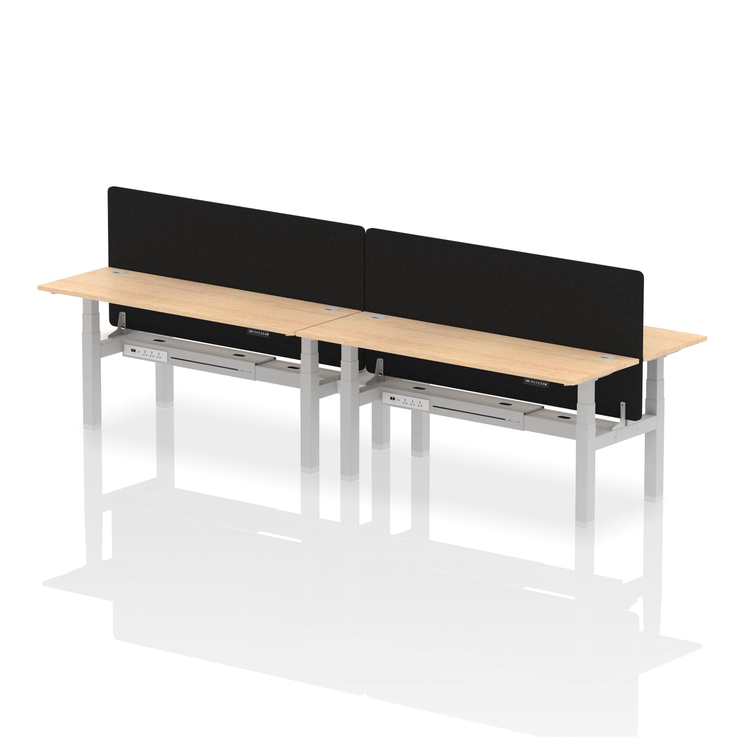Air Back-to-Back Slimline Height Adjustable Bench Desk - 4 Person with Black Straight Screen - Ergometric