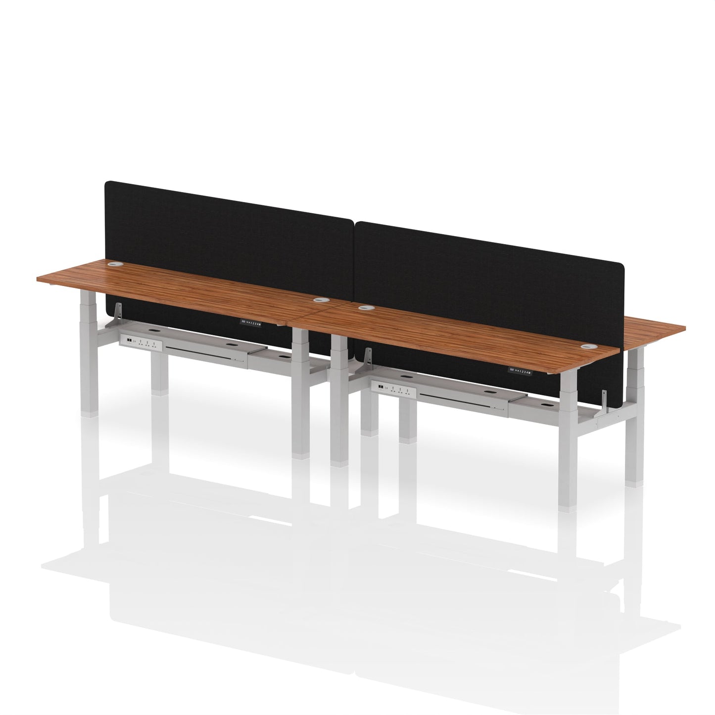 Air Back-to-Back Slimline Height Adjustable Bench Desk - 4 Person with Black Straight Screen - Ergometric
