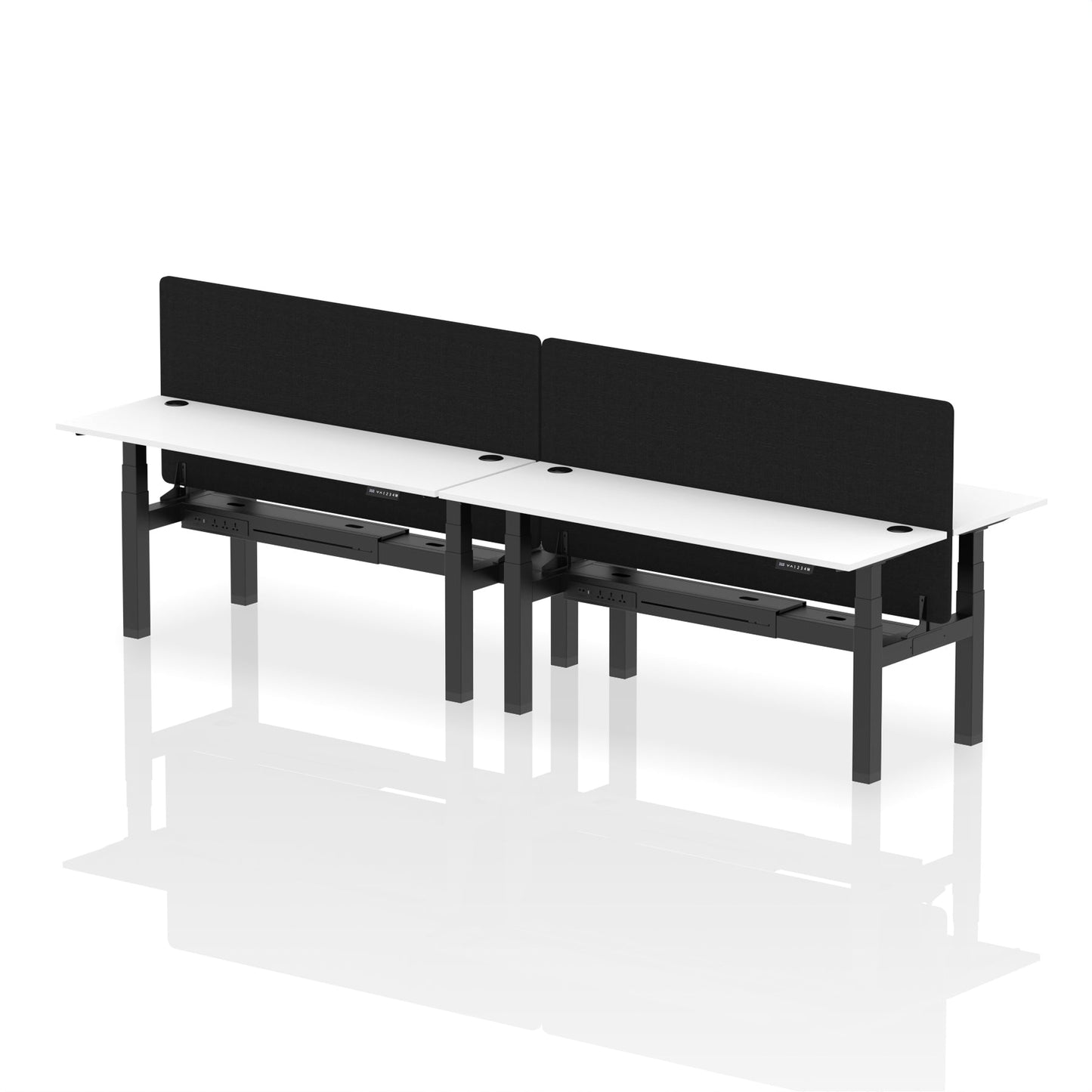 Air Back-to-Back Slimline Height Adjustable Bench Desk - 4 Person with Black Straight Screen - Ergometric