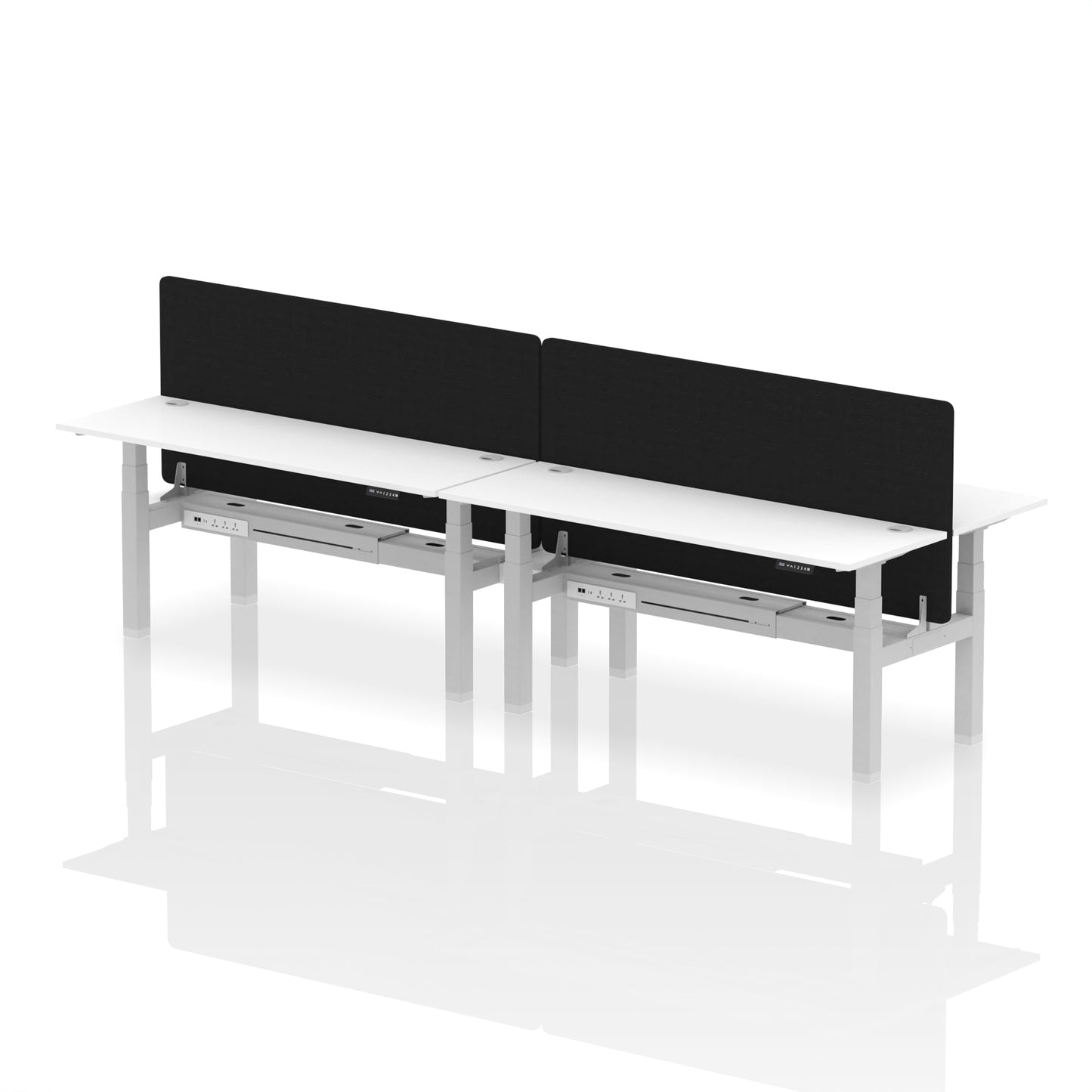 Air Back-to-Back Slimline Height Adjustable Bench Desk - 4 Person with Black Straight Screen - Ergometric