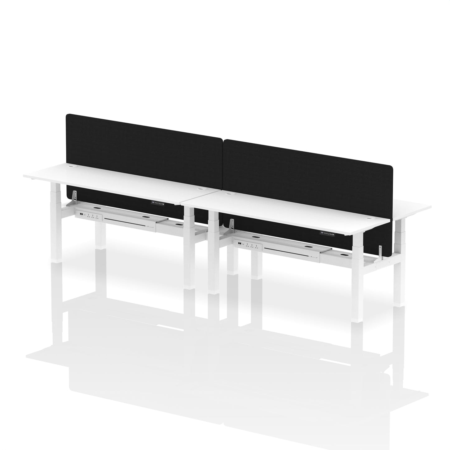 Air Back-to-Back Slimline Height Adjustable Bench Desk - 4 Person with Black Straight Screen - Ergometric